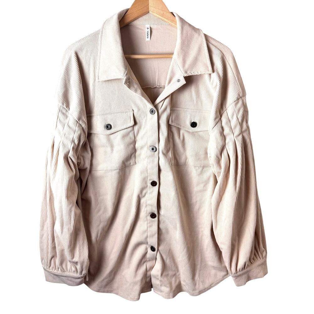 Halara Pocket Long sleeve Curved Hem Corduroy Casual Jacket Womens Large Shacket